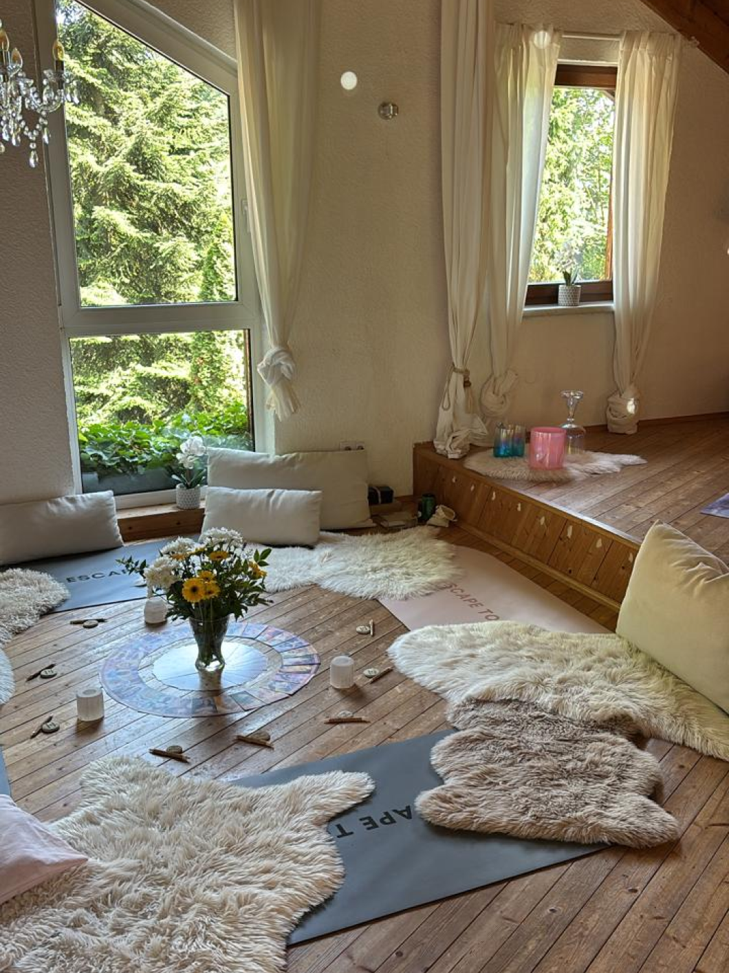 Bright yoga and meditation room